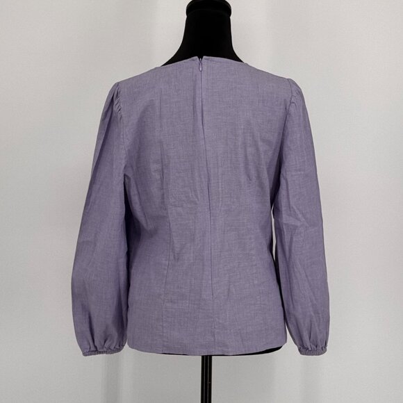 J Crew Tailored Shirt Womens 10 Long Sleeve Blue Chambray Puff Sleeve Zip Back - Picture 6 of 6